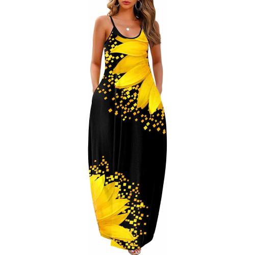 Size S Wolddress Womens 2025 Casual Sleeveless Sundress Plus Size Loose Plain Long Summer Beach Maxi Dress
