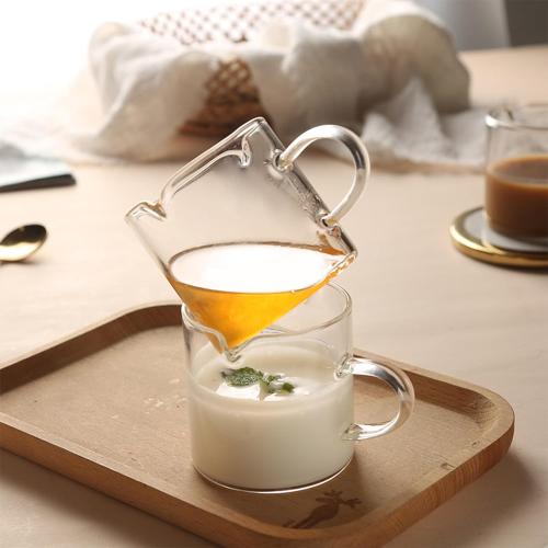 Espresso Cups Set of 2, 4 OZ Double Spouts Cups, Shot Glasses, Milk Cup with Handle, Clear Glass, Espresso Accessories for Machine, Small
