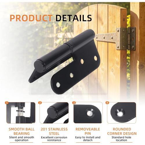 6-Pack Black Heavy Duty Lift Off Hinge, 4 X 3.5 Inch H-Shaped Door Hinges