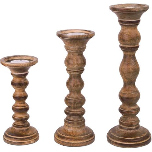 Willow Mango Wood Candle Holders - Medium Burnt