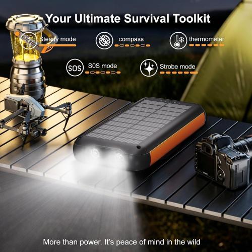 Power Bank Solar Charger 38800mAh with Built-in Cable, 22.5W Fast Charging