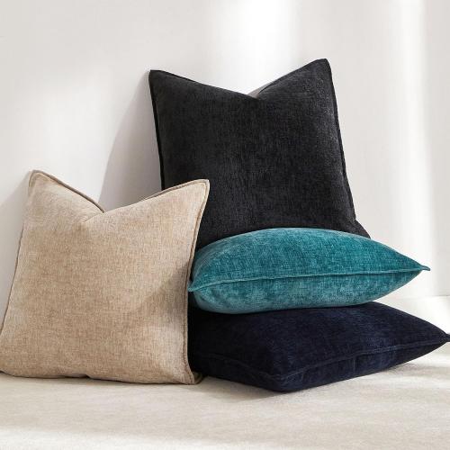 JUSPURBET 24x24 Pillow Covers Set of 2 Decorative Throw Pillow Covers Case for Couch Sofa Bed Soft Chenille Cushion Covers with Hidden Zipper for Home Decor Living Room,Beige