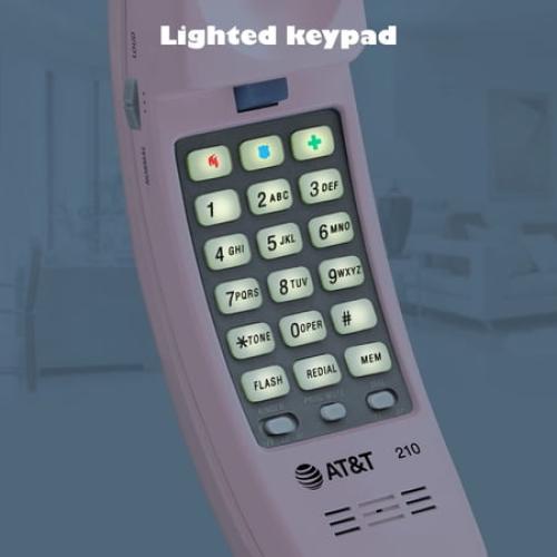 AT&T TRIMLINE 210 Corded Home Phone, No AC Power Required, Improved Easy-wall-mount, Lighted Big Button Keypad, 13 SpeedDial Keys, Last Number Redial, Mute, Flash, Volume Control, Princess Phone,