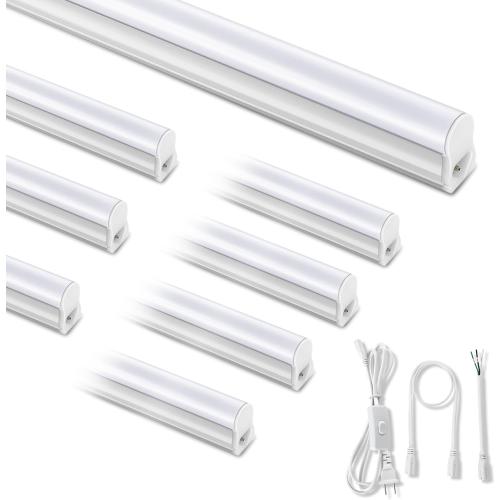 (8 Pack) Upgraded 4FT T5 LED Integrated Fixture, 6500K,20W,2300LM(Super Bright White) Linkable LED Shop Light,Garage Ceiling and Cabinet Light,Strip Light,Corded Electric with ON/Off Switch