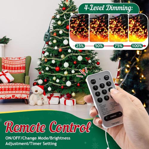 Meonum 1/2 inch Plug Extension Cord for Christmas Tree Lights, Hand Switch with 9 Light Modes Remote, Dimmable, Timer, 15 ft Power Cord Push Button Compatible with TS-8W29V TS-13W29V to TS-48W29V