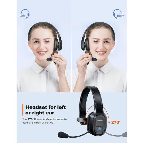 TECKNET Trucker Bluetooth Headset, AI Noise Canceling Mic, Wireless On-Ear