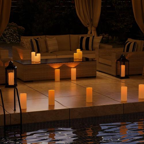 12 x 5 Ivory Large Waterproof Outdoor Flameless Candles Battery Operated LED Flickering Pillar Candles with Remote and Timer for Indoor Outdoor Lanterns, Long Lasting, Set of 2