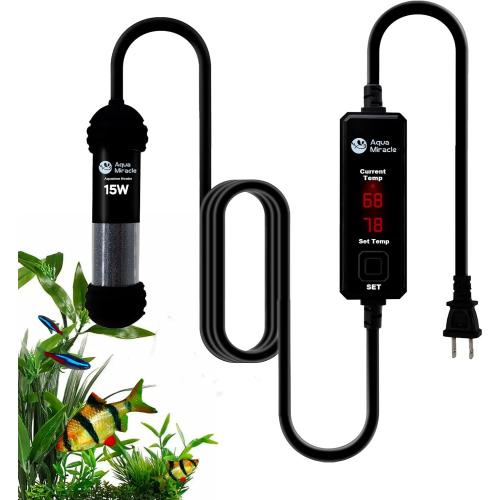 AquaMiracle 15W Dual LED Display Small Aquarium Heater for 1-3 Gal Tanks