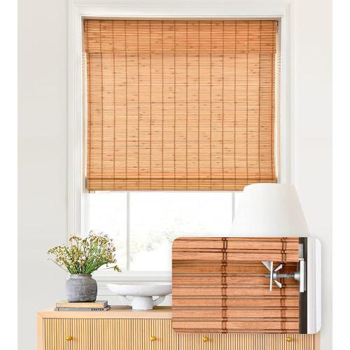 LazBlinds No Tools No Drill Cordless Bamboo Roman Shades, Light Filtering Window Treatment, Roll Up Bamboo Blinds for Windows 42'' W x 64'' H, Wood