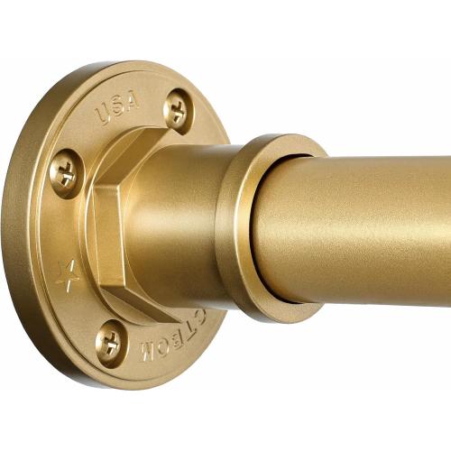 BRIOFOX Industrial Shower Curtain Rod - 2-in-1 Design Tension Curtain Rod - Rustproof Non-Slip 43 to 72 Inch Metal Steel, Frosted Gold Painted Window Curtain Rod