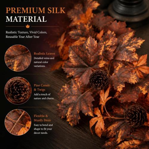 2 Pcs 6 ft Fall Mantle Garland Neutral Halloween Autumn Home Decor