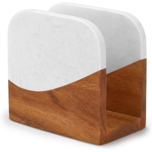 Havawish Acacia Wood Marble Napkin Holder, Trapezoid, White on Top