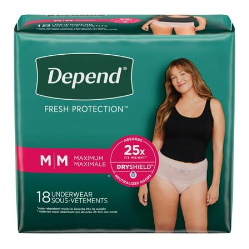 Depend Fresh Protection Incontinence Underwear for Women, Adult Diapers, M, 18 Count