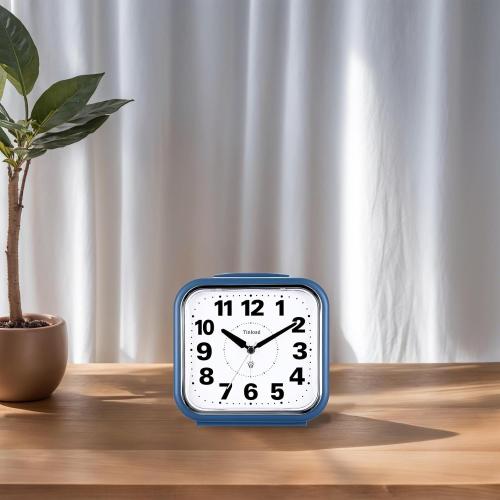 5.5 Large No Ticking Analog Alarm Clock,Silent Readable for Seniors,Easy to Set,Gradual Rise Alarm,Big Numbers,Gentle Wake,Snooze, Lighted on Demand,Battery Operated,Blue
