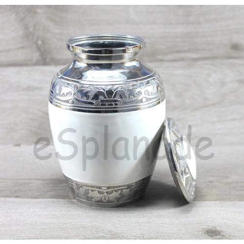 Size 6 Color White eSplanade Cremation Urn Memorial Container Jar Pot | Metal Burial Urns | Keepsake for Ashes | Brass - White - 6 Inches (Medium)