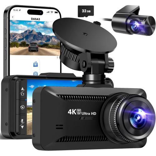 Dash Cam Front and Rear 4K/1080P, Dash Camera for Cars Build in WiFi, Full HD Dash Cam with APP Control, 3.94'' IPS Screen Dash Camera with 32GB SD Card, G-Sensor, 24Hr Parking Mote, Loop Recording