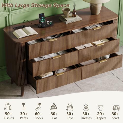 George Oliver 57 Wide Fluted 6 Drawer Double Dresser with Charging Station & Reviews