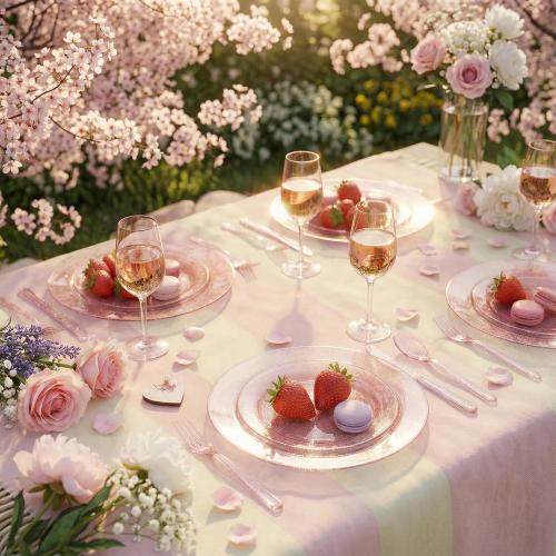 WDF 120pcs Pink Plastic Plates Disposable - Clear Pink Glitter Plates including 60PCS Dinner Plates 10.25inch and 60PCS Salad Plates 7.5inch for Wedding/Baby Shower/Spring/Birthday