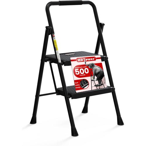 Step Ladder, Folding Step Stool with Wide Anti-Slip Pedal, Sturdy Steel Ladder, Convenient Handrail, Lightweight, Portable Steel Step Stool