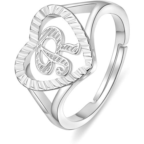 PDWZNBA Silver Initial Rings for Women Non Tarnish Sterling Silver Plated Open Back Adjustable Letter Rings Personalized Carved Alphabet Stackable Jewelry Gifts