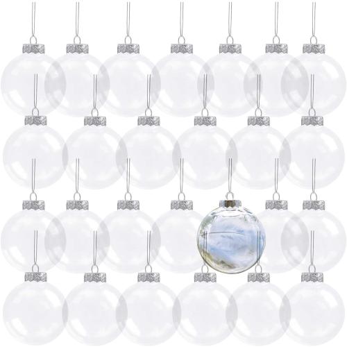 Kingrol 30 Pack 3.15 Inch Clear Plastic Fillable Ornament Balls, for DIY Craft Projects, Christmas, Wedding, Party, Home Decor