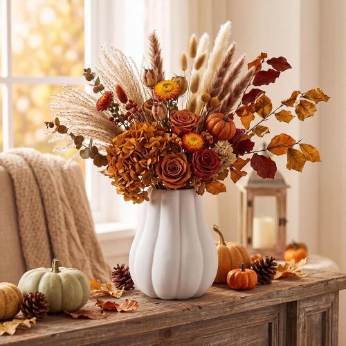 1 Pcs 6 Fall Pumpkin Vase Ceramic White Vase for Table Decor Centerpieces