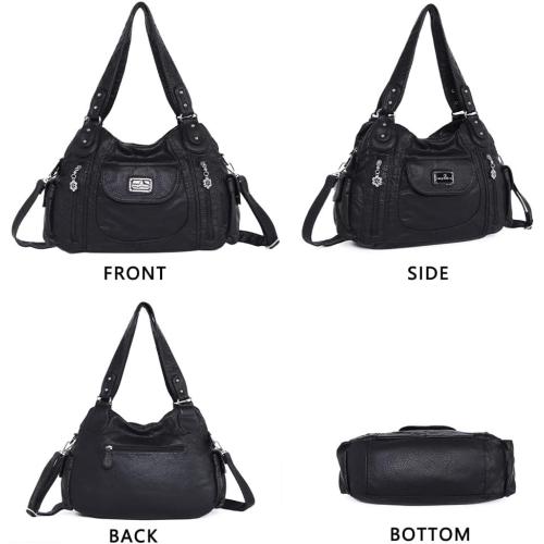 Angel Kiss Women Handbags Shoulder Bags Washed Leather Satchel Tote Bag Mutipocket Hobo Purse