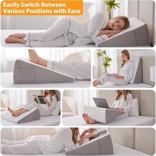 Ruqmuis Wedge Pillow for Acid Reflux, Bed Wedge Pillow for Headboard 10, Pillow Wedge for Back Pain Relief, Post Surgery, Elevated Pillows for Sleeping, Snoring, Triangle Pillow with Cover, White