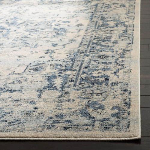 Charleston Ivory/Navy 9 ft. x 12 ft. Distressed Border Area Rug
