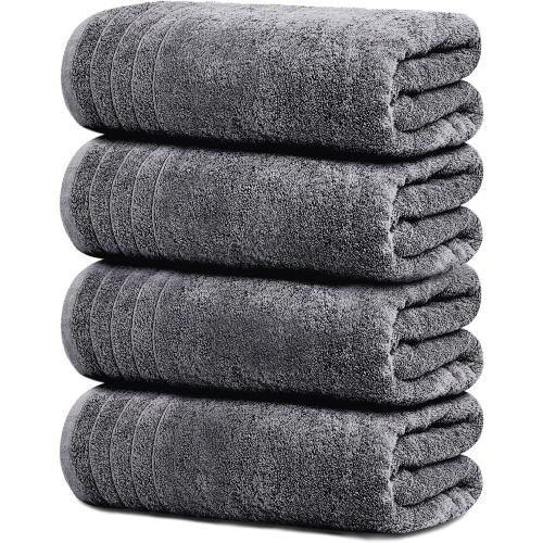 Tens Towels 4 Piece Extra Large Bath Towels 30 x 60 Inches, Dark Grey | 100% Cotton, Larger & Lighter Weight, Quicker to Dry, Super Soft and Absorbent, Perfect for Bathroom