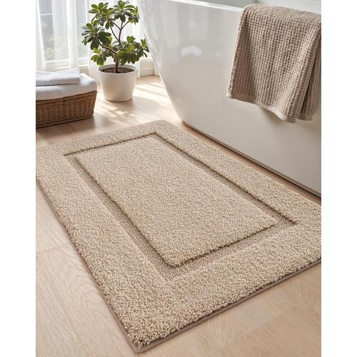 DEXI Bath Mat 24x16, Soft Absorbent Bathroom Rugs Non Slip, Beige