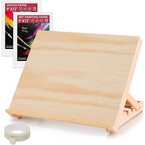 13.8x11.4 Wooden Tabletop Easel with Paint & Sketch Papers, Masking Tape