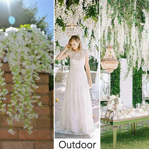 12Pcs Artificial Wisteria Flowers 3.6 Feet/Piece White Dense Artificial Fake Wisteria Vine Ratta Hanging Garland Silk Flowers String Home Party Wedding Decor(White-Dense)