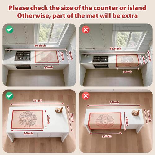 Non-slip Silicone Pastry Mat Extra Large Measurements 36''x 24'' Baking Mat