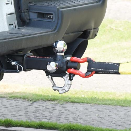 Trailer Hitch Tri-Ball Mount: with Swivel Tow Shackle and Tow Hook, fits for 2-inch Receiver, Chrome Trailer Ball Size 1-7/8, 2 and 2-5/16 and 5/8 Hitch Lock Pin