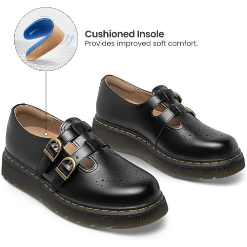 Athlefit Women's Mary Jane Flats Platform Round Toe Adjustable Dress Shoes (SIZE 8)