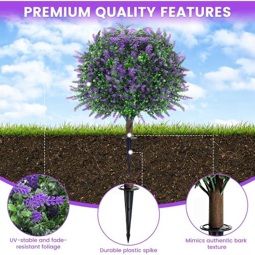 2-Pack Artificial Lavender Topiary Balls, Ground Spikes, UV Resistant