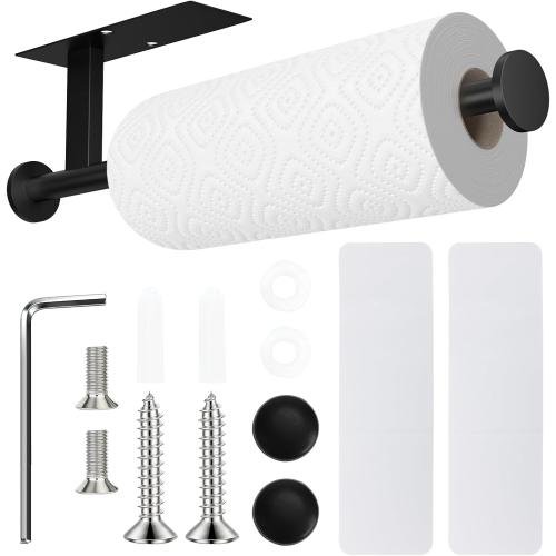 Paper Towel Holder Wall Mount - Self Adhesive No Drill or Drilling, SUS304 Stainless Steel - Kitchen, Bathroom, Sink, Pantry, Fridge(Black)