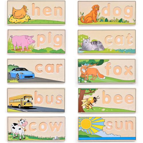 Atoylink Wooden Spell Learning Toys for 2 3 4 5 Year Old Kids Match Letter Spelling Game Board & Letters & Box, CVC Word Builder Toddler Educational Toy Kindergarten Preschool Learning Activities