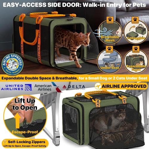 PAWZIDEA Expandable Pet Carrier for Small Cats & Dogs, TSA Airline Approved