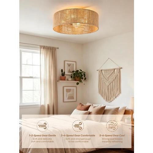 Boho Rattan Caged Fandelier Ceiling Fans with Lights and Remote Control