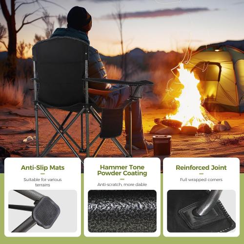 ALPHA CAMP Oversized Fully Padded Camping Chairs with Lumbar Support | Heavy duty 500 LBS, Steel Frame, Sturdy, Durable, Cooler Bag,600D Oxford fabric ,Cup holder,Carry Bag,Pocket, Easy to set up