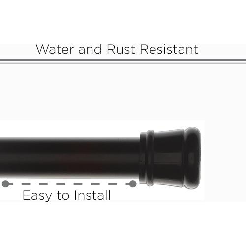 Tension Curtain Rod | Spring Loaded | Adjustable Expandable 42”-76” | Bathroom Shower Rod | Closet Pole | Room Divider | No Rust | No Drilling | Matte Black