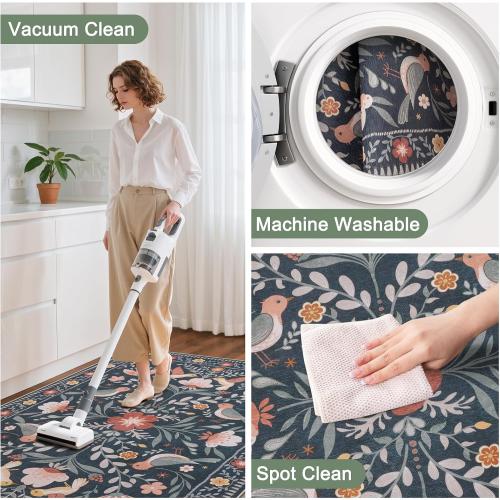 Anidaroel 36x48 Office Chair Mat for Hardwood Floor, Black Floral Computer Chair Mat, Anti-Slip Vintage Under Desk Rug for Office, Low Pile Bird Bug Office Rugs for Rolling Chairs
