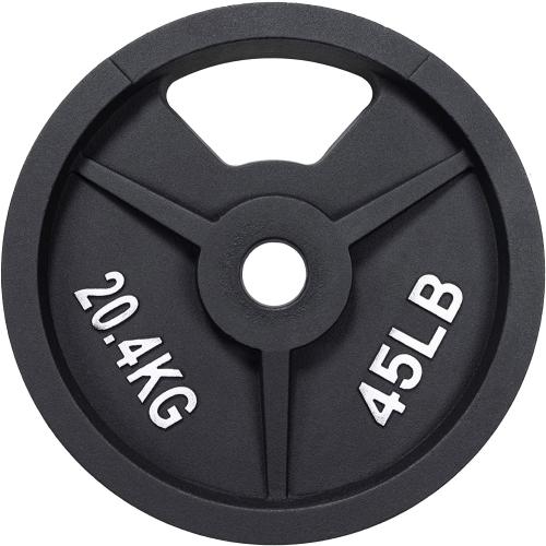 Black 45lb Signature Fitness Cast Iron Plate Weight Plate for Strength Training and Weightlifting, Olympic or Standard