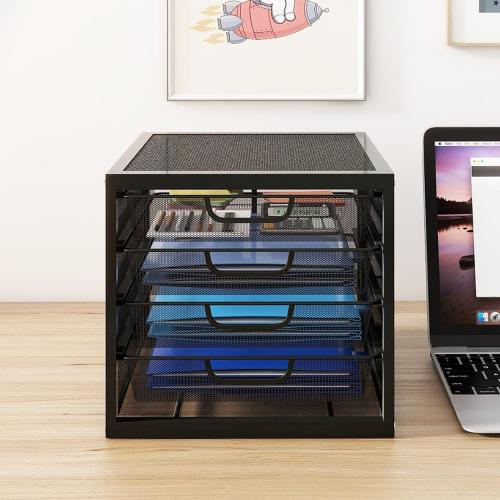 Natwind Mesh Desk Organizer with 4 Tier Sliding Drawers, Office Supplies Desktop Organizers and Accessories Stationery Storage, Paper Sorter, File Binder Organizer for Home Office School,Black