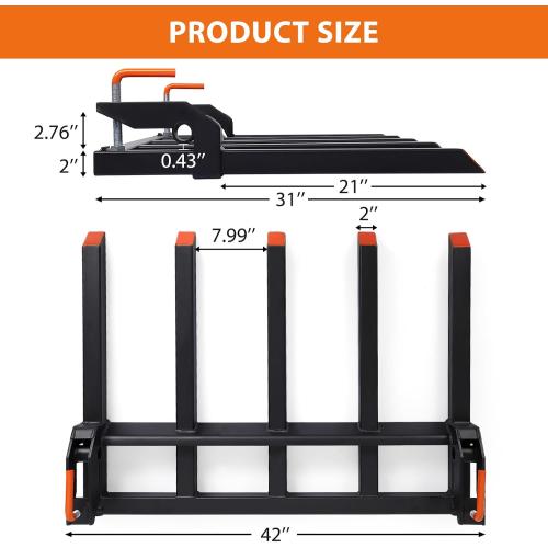 USED ‼️ Garvee Clamp on Debris Forks to 48 in Bucket, Heavy Duty 5 Fork Tines Clamp-on Pallet Attachments with 2500 LBS Capacity Fit for Tractor Bucket, Loader, Skid Steer