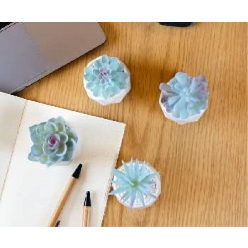 VIVERIE Mini Blue Artificial Succulent in Pots (White Ceramic, 4 Pot Set) Fake Plants for Indoors, Office Decor Blue Gift for Women, Office Home Decor Gifts-Faux Plant