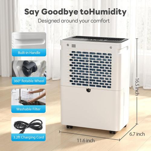 FreAire 34Pint Dehumidifier for 2500Sq.Ft With 6.56ft Drain Hose