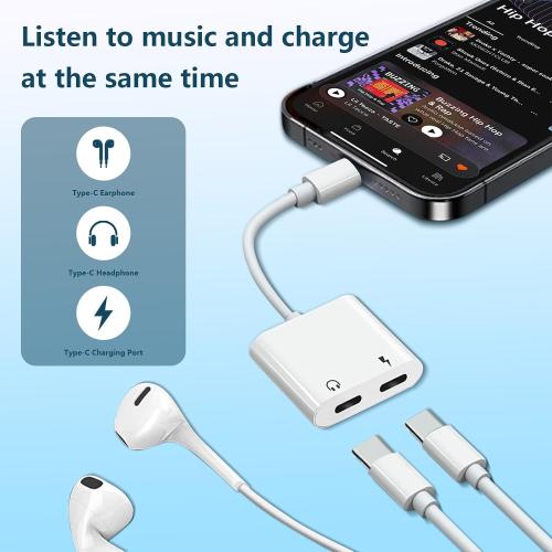 Dual USB C Headphone and Charger Adapter for iPhone, USB Type C to Aux Audio   Charge Dongle Adapter for iPhone 17/17 Pro/17 Pro Max/Air/16/16 Pro Max/15/15 Pro Max (2PACK)